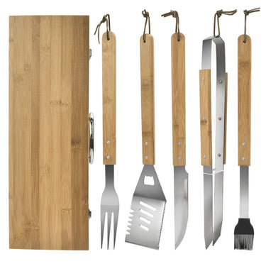 Personalized Custom Grilling Tool Set for Dad: 5-Piece Bamboo BBQ Gift